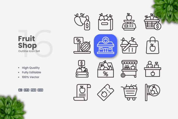 Fruit Shop Icons for Modern Design Needs