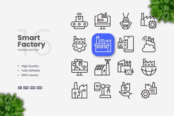 Smart Factory Icons: A Versatile Design Solution for Modern Projects